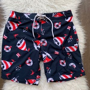 J. Crew Nautical Red White Blue Swim Trunk 32